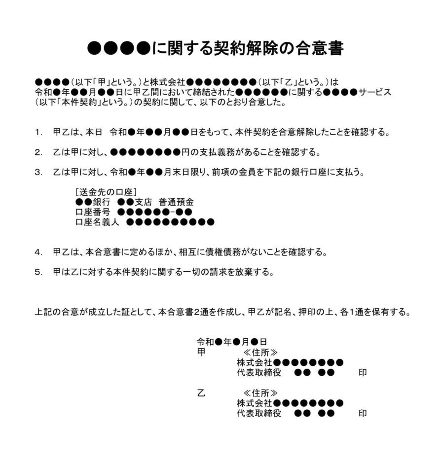 合意書（契約解除）のダウンロード