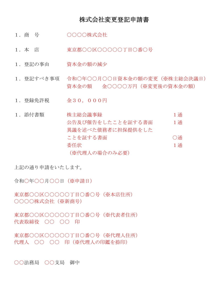 登記申請書(資本金の額減少)のダウンロード