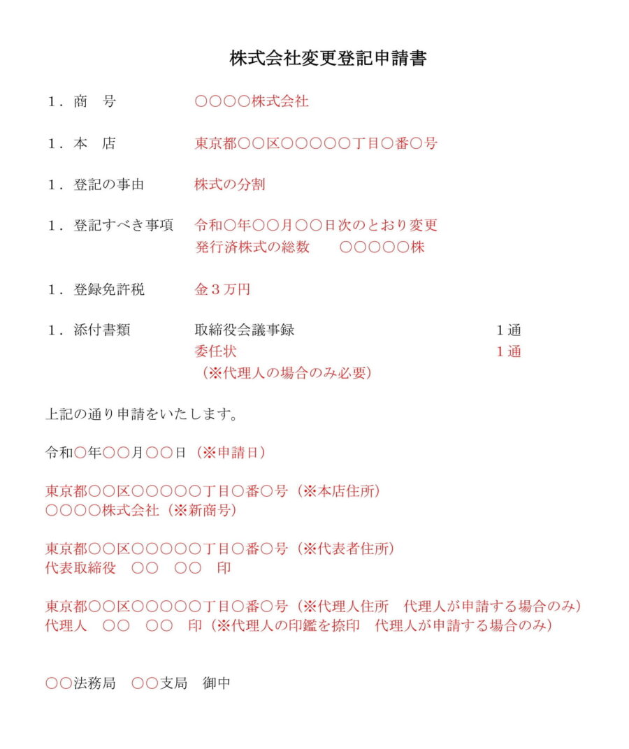 登記申請書（発行可能株式総数の変更：株式分割）のダウンロード