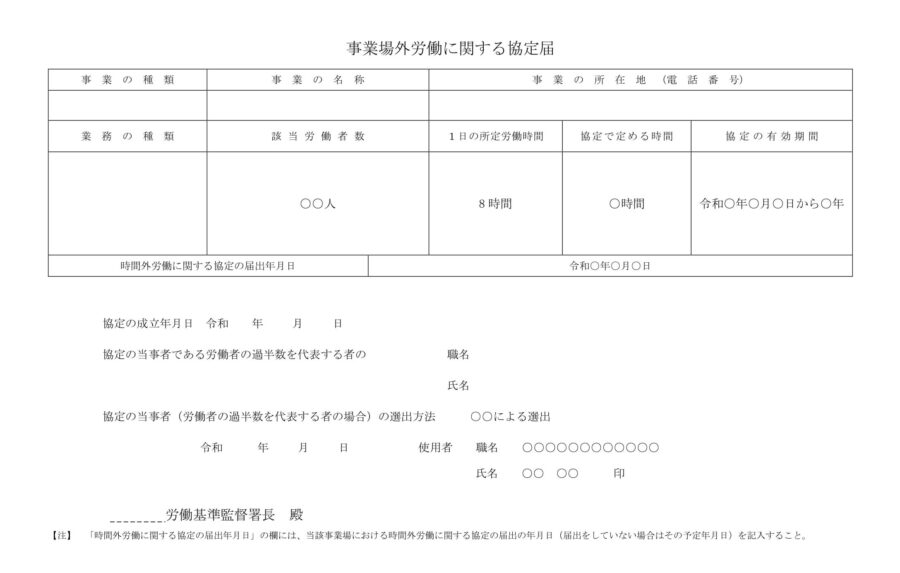 事業場外労働に関する協定届のダウンロード