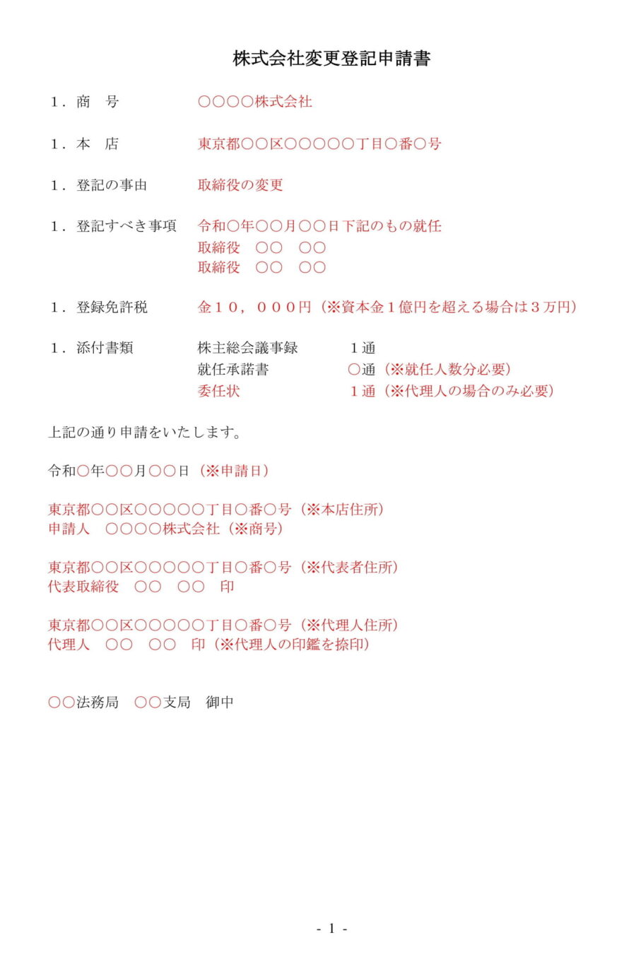 登記申請書(取締役就任)のダウンロード