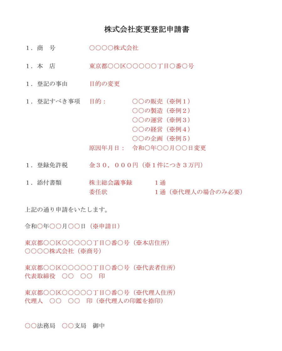 登記申請書(目的変更)のダウンロード